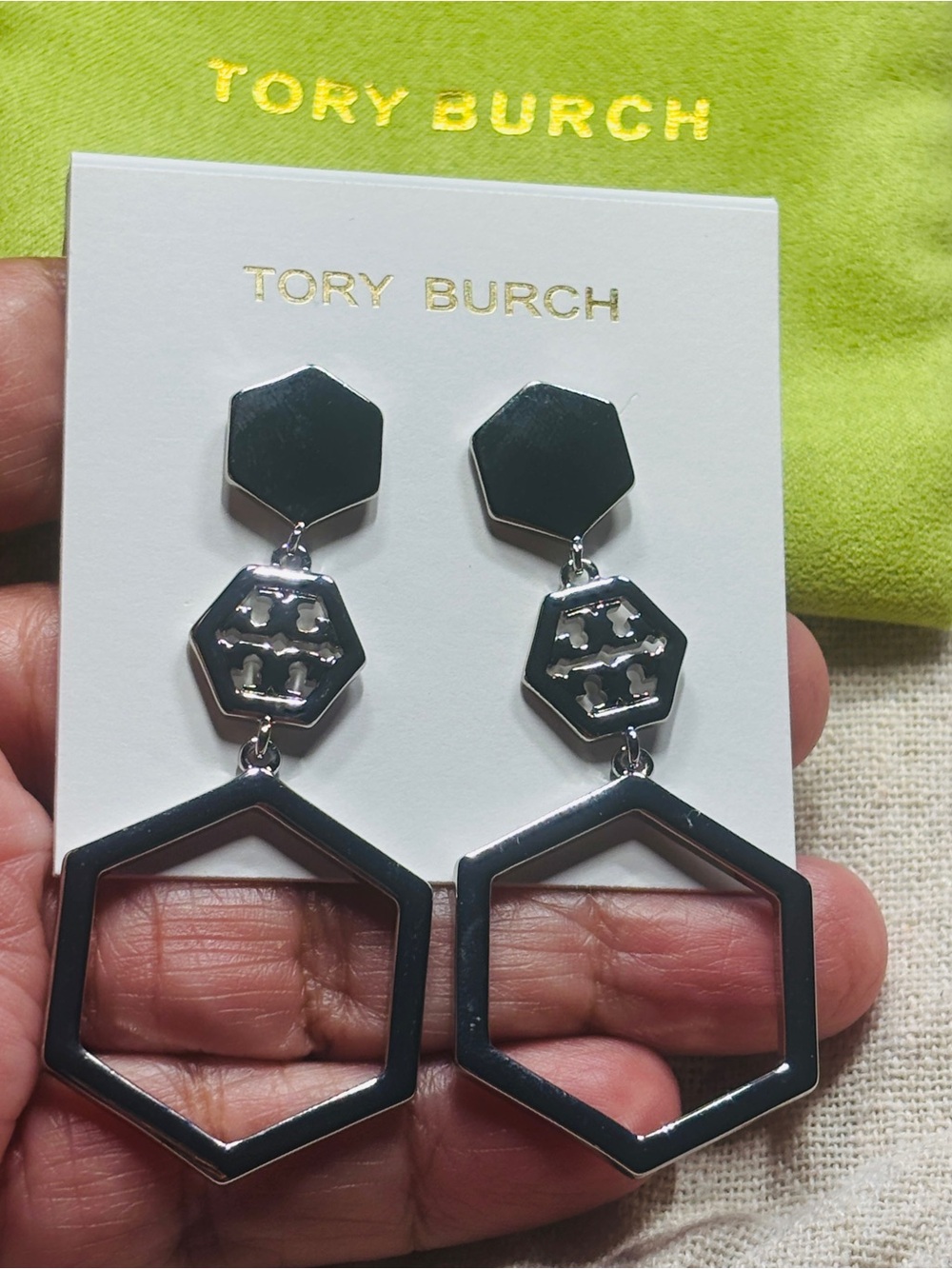 Tory Burch Silver Logo Stud Earrings